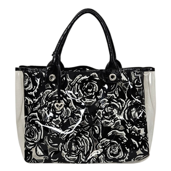 Brighton Rose Floral Print Clear Vinyl Tote Bag in Black and White - Picture 1 of 16